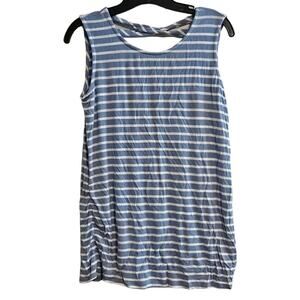 Large Loveappella Blue and white striped tank top criscross back embellishment